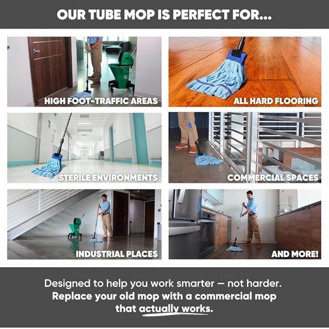 Commercial Mop Head Replacement – 1 Pack Medium Green Microfiber Tube Mop (14 oz.) | Industrial Wet Mops | Refill Heads, Machine Washable, Heavy Duty | Hardwood, Tile, Laminate, Vinyl Floors