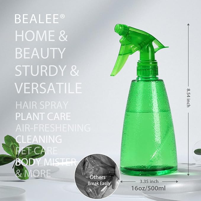 Bealee Spray Bottles 3-Pack, 16 Oz, Mist & Stream, Plastic Water Spray Bottle for Hair, Essential Oils, Plants, Cleaning Solutions, BBQ, Cat Dog Correction Behavior - Leak Proof - Empty Spray Bottles