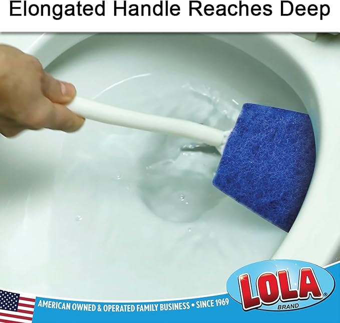 LOLA Bath & Toilet Bowl Scrubber Brush w/Comfort Handle, 6 Pack, w/Hang Hole. Non-Scratch, Removes Rings w/Scrubbing Pad