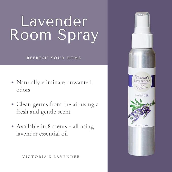 Victoria's Lavender Room Spray, All Natural Home Atmosphere Essential Oil Concentrated Room Fragrance, Air Freshener, Bathroom Odor Eliminator - Made in the USA, Lavender 4 Pack (4 Fl Oz)