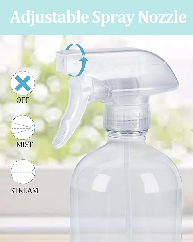 2 Pack 360° Glass Spray Bottles with Silicone Sleeve, 16 oz Empty Refillable Containers with Adjustable Spray Nozzles, Spray Bottles for Hair, Cleaning Solutions and Plants Grey