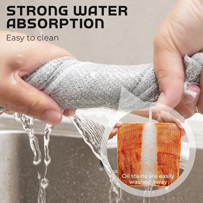 Multipurpose Wire Dishwashing Rags for Wet and Dry, 2025 Upgrade Non Scratch Metal Wire Dishcloth, Reusable Premium Metal Scrubbing Pads Sponge Clean for Home Kitchen Stove Tops (5Pcs)