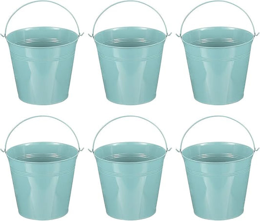 PATIKIL 7"x6.4" Small Metal Buckets with Handle, 6 Pcs Mini Galvanized Bucket Colorful Easter Buckets for Crafts Party Favors Decoration, Dark Blue