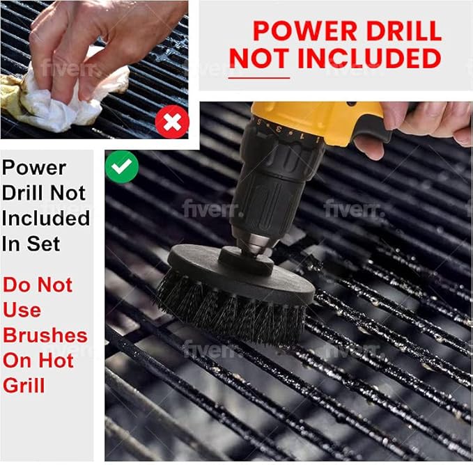 5 Piece BBQ Cleaning Kit - Nylon Safe Bristle, Free Non, Wire-Safe for All Grates Stainless Steel Charcoal/Gas Scraper,Accessories Outdoor Gift for Dad/Men Cool Barbecue Cleaner