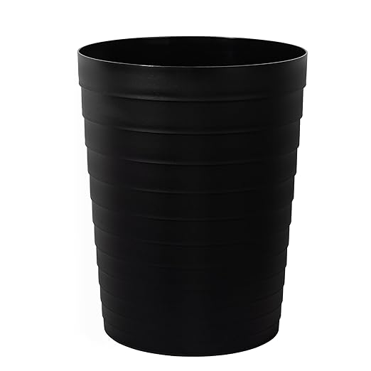 UUJOLY Small Bathroom Trash Can Wastebasket, Plastic Garbage Bin Container Basket for Bathrooms, Laundry Room, Kitchens, Offices, Kids Rooms, Dorms, Black, 1.8 Gallon
