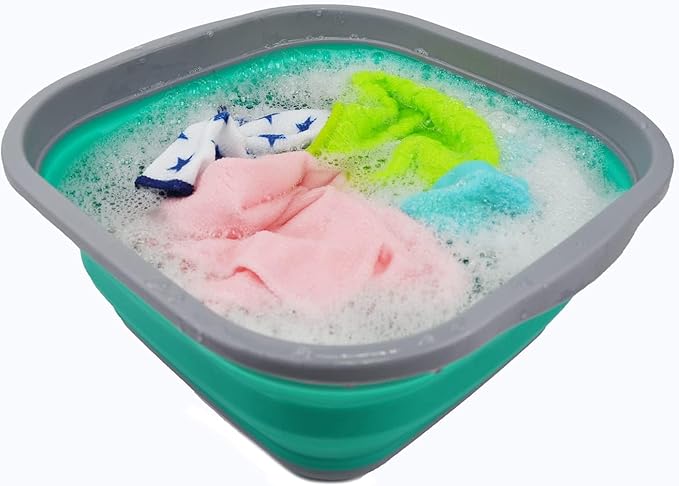 SAMMART 5.5L (1.4 Gallons) Collapsible Tub - Foldable Dish Tub - Portable Washing Basin - Space Saving Plastic Washtub (Dark Grey/Bluish-Green, 1)