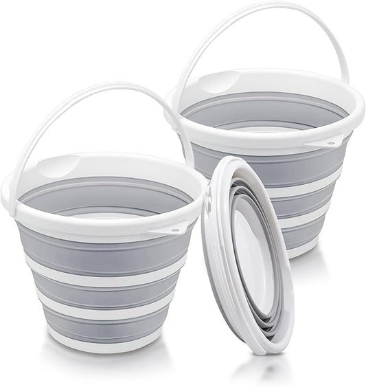 2-Pack Collapsible Buckets - 2.6 Gallon (10L) Large Capacity, Essential for RV, Garden Cleaning, Car Washing, Camping, Fishing, Multi-Purpose Durable Portable Buckets, Easy Storage, Use Anywhere