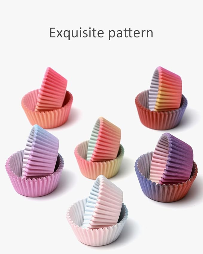 qiqee Cupcake Liners Cupcake Cups 300-Count Food Grade Gradient Design Cupcake Papers Baking Cups Cupcake Wrappers