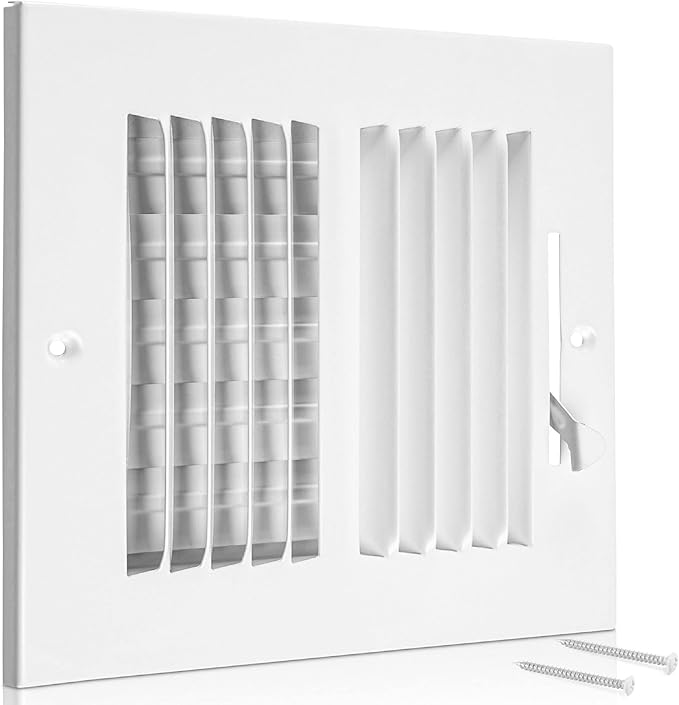 Ceiling Register - Air Vent Covers for Home Ceiling or Wall - 10X4 Inch (Duct Opening) 2-Way White Grille Register Cover with Adjustable Damper for HVAC Heat and Cold Air Conditioner