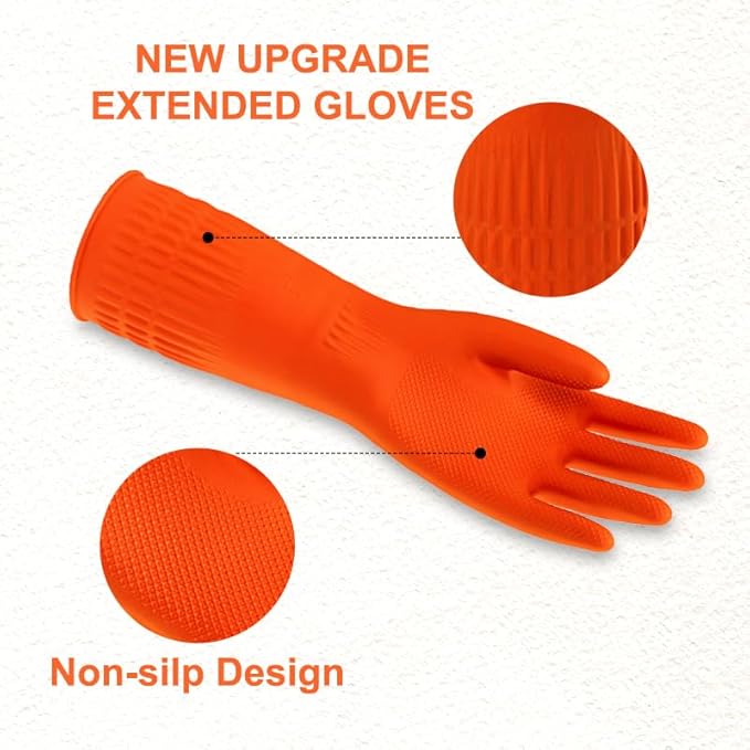 North Tower Kitchen Washing Room Gloves Fleece Lined, Reusable, Waterproof with Extra-Long Cuff & Anti-Slip Design for Household & Kitchen Use,15",2 Pairs Small
