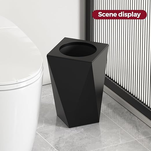 10L/2.6GAL Modern Open top Garbage can,Cream Bathroom tarsh can,Small Gold Wastebasket for Bathroom,Bedroom,Office,Living Room,Hotel (Black)