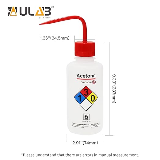 ULAB Safety Wash Bottles, 4pcs of Acetone Wide-Mouth Wash Bottles, LDPE Material, Vol.500ml, UWB1022