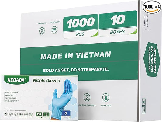 Kebada Nitrile Gloves D1, Nitrile Disposable Gloves for Cleaning, Food Prep, Industrial Grade, Non-Sterile, Food Safe, Powder & Latex Free, Touchscreen, Blue, 1000 CT, X-Large (Made in Vietnam)