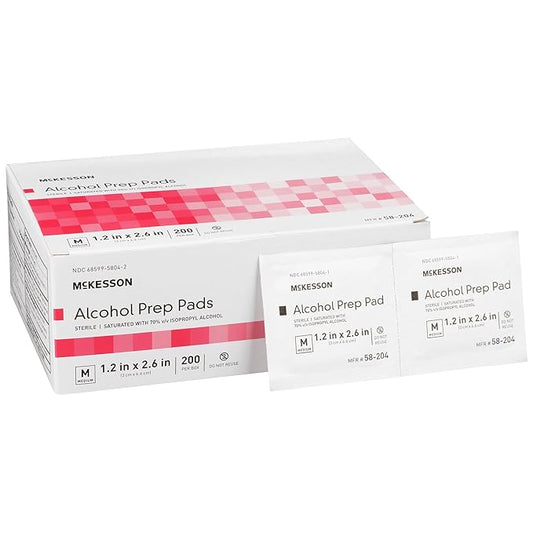 McKesson Alcohol Prep Pads [Pack of 200] 70% Isopropyl, Individually Wrapped Wipes, Sterile, Medical-Grade, First Aid, Medium