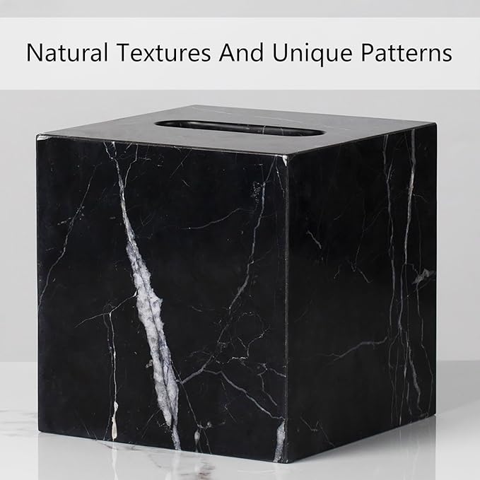 Elegant Black Marble Bath Essentials - Elevate Your Bathroom with Luxurious, Timeless Design,Marble Bath Accessories, Craftsmanship (Tissue Box)