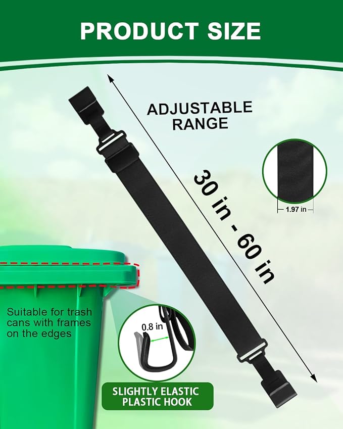 2 PCS Adjustable Double Claw Trash Can Lock Strap to Prevent Raccoons, Dogs, Mice and Other Small Animals From Rummaging, Garbage Can Lid Lock Keeps Lid Securely in Place in Strong Winds