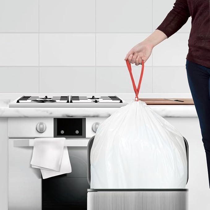Trash Bags 8-10 Gallon Drawstring, 120 Count, Multifold Roll Garbage Bags, Large Kitchen Trash Bags, Odorless & Heavy Duty White Plastic Food Scrap Bags for Bathroom Bedroom Office Waste