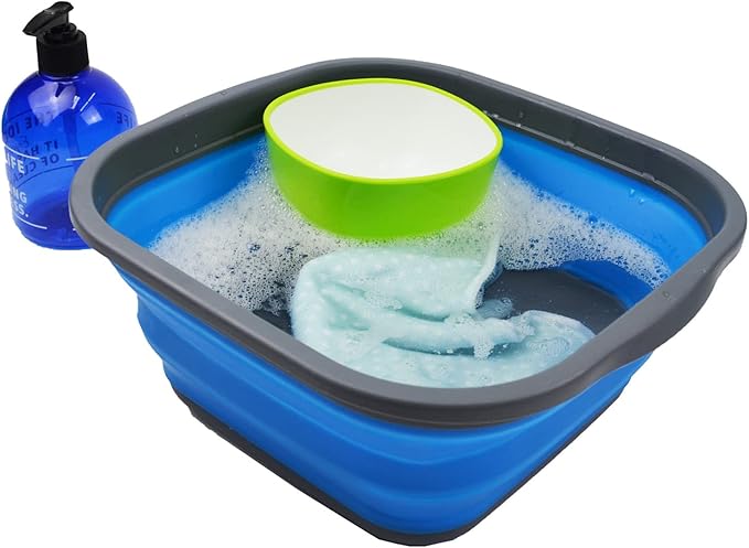 SAMMART 5.5L (1.4 Gallons) Collapsible Tub - Foldable Dish Tub - Portable Washing Basin - Space Saving Plastic Washtub (Grey/Blue, 1)
