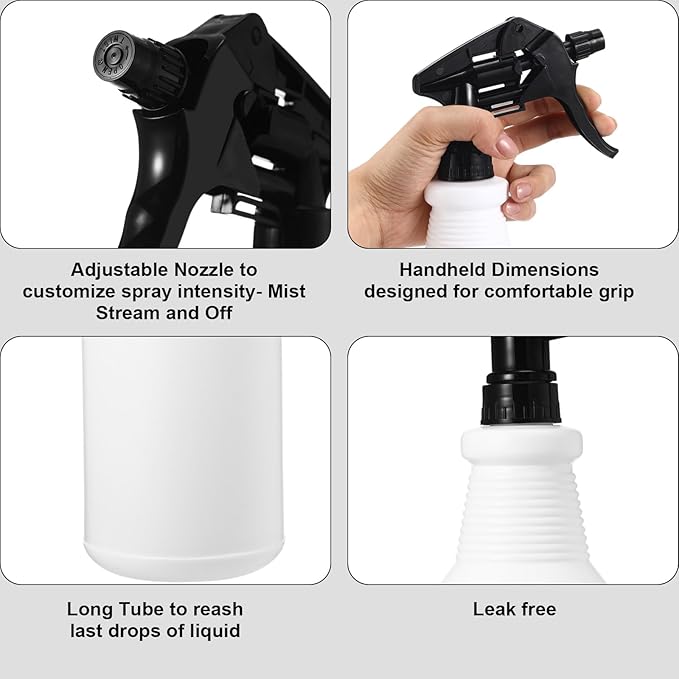 Eccliy 20 Pack 16 Oz Empty Spray Bottles for Cleaning, Leak Proof Spray Bottles with Measurements and Adjustable Nozzle for Cleaning Commercial Supplies(Cylinder,Black)