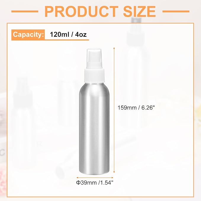 HARFINGTON Aluminum Fine Mist Spray Bottles 120ml/4oz Metal Small Liquid Alcohol Refillable Travel Container with White Plastic Nozzle Cap for Perfume Skincare Cosmetic Storage Bottle