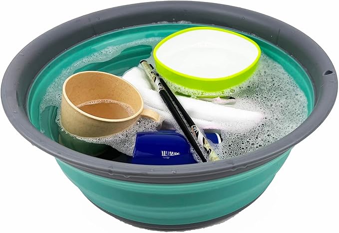 SAMMART 7.5L (1.98 Gallon) Collapsible Tub - Foldable Dish Tub - Portable Washing Basin - Space Saving Plastic Washtub (Grey/Turquoise Blue)
