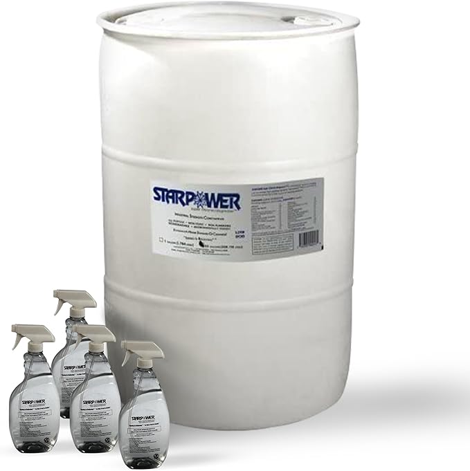STARDUST Spill Products Starpower D355SP Industrial Degreaser, All Purpose Cleaner 55 Gallon Drum, Includes Empty 32-Ounce Labeled Sprayers for Easy Dilution, Efficient, Safe, Versatile - 4 Case