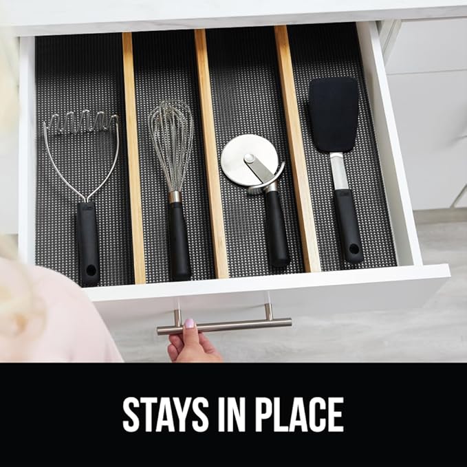 GORILLA GRIP powerGRIP Drawer Shelf and Cabinet Liner, Thick Strong Hold, Non-Adhesive Liners Protect Kitchen Cabinets and Cupboard, Bathroom Drawers, Easy Install, Breathable Mat, 17.5" x20' Charcoal