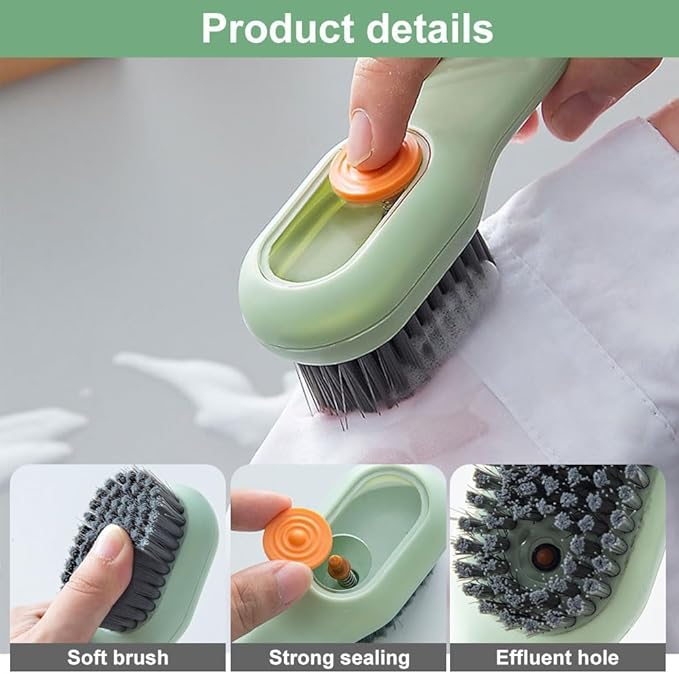 2 in 1 Multifunction Cleaning Brush, Multifunctional Cleaning Brush with Soap Dispenser, Liquid Filled Laundry Brush, Household Cleaning Clothes Shoes Brush with Liquid Box (2pcsGreen)