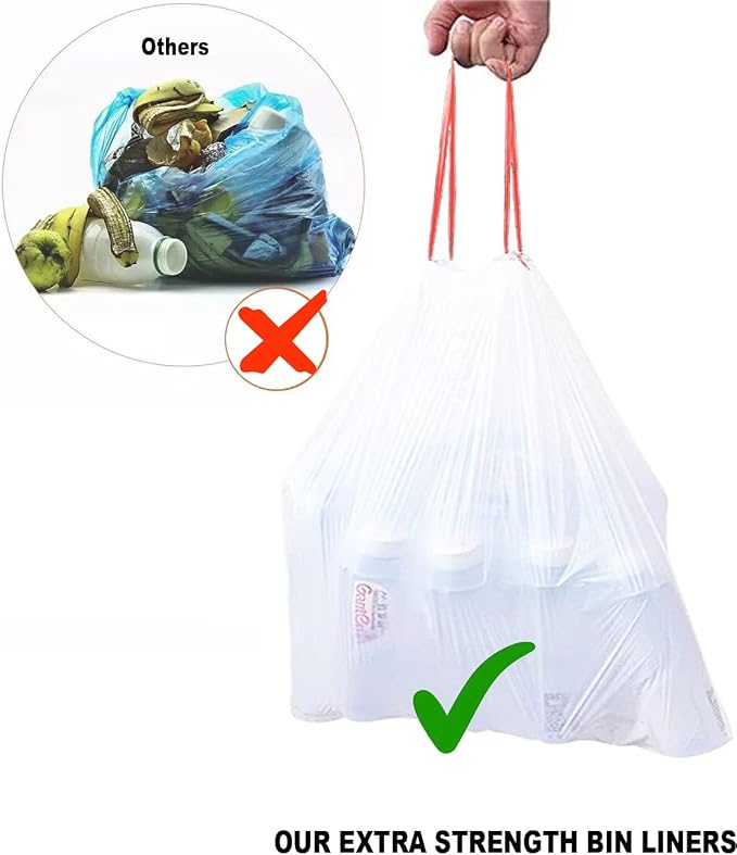 Trash Bags 2.6 Gallon Drawstring, 100 Count, Multifold Roll Garbage Bags, Small Kitchen Trash Bags, Odorless & Extra Thick White Plastic Food Scrap Bag for Home Office Bathroom Kitchen Bins