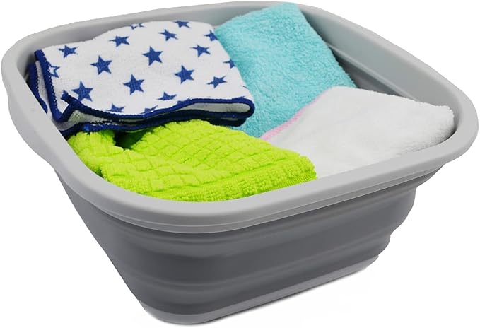 SAMMART 5.5L (1.4 Gallons) Collapsible Tub - Foldable Dish Tub - Portable Washing Basin - Space Saving Plastic Washtub (Grey)