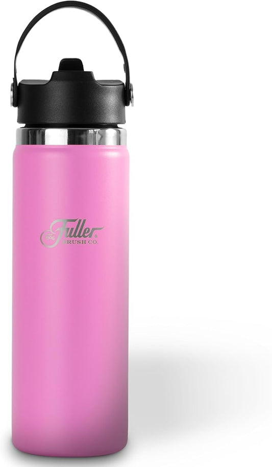 Fuller Stainless Steel Water Bottle with Straw Lid – BPA-Free, Sweat-Proof, Leak-Proof Travel Mug – Double Wall Insulated for Hot & Cold Drinks – Carry Handle (Bright Pink, 20 Oz.)
