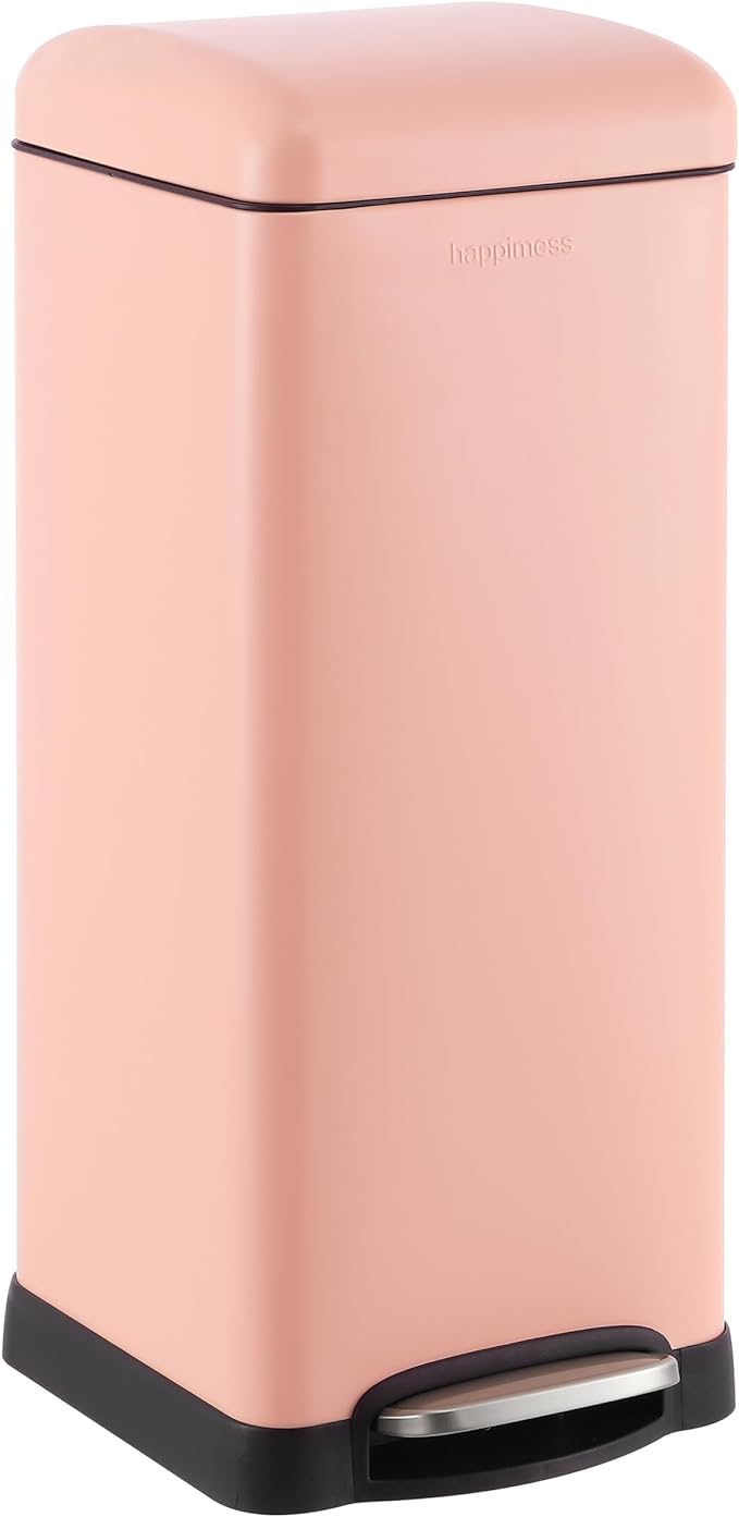 happimess HPM1007J Betty Retro 8-Gallon Step-Open Trash Can, Fingerprint Resistant, Modern, Minimalistic for Home, Kitchen, Laundry Room, Office, Bedroom, Bathroom, Flamingo Pink