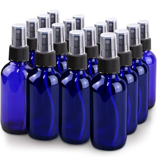 Wedama Spray Bottle, 4 oz Fine Mist Glass Spray Bottles, Little Refillable Liquid Containers for Watering Flowers Cleaning(16 Pack, Blue)