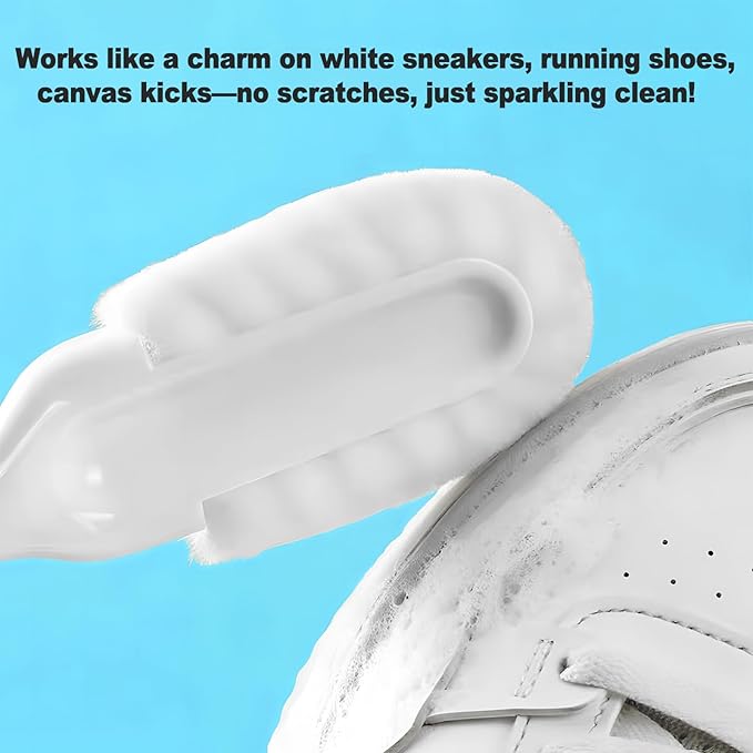 Soft Bristle Shoe Brush for Sneakers & Boots - Long Handle Ergonomic Scrubber with Hanging Hook, Gentle Cleaner for Leather, White Soles and Mesh Shoes
