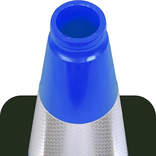 Fluorescent Orange/Green PVC Traffic Cones, Heavy Black Base Parking Lot Cone Structurally Stable Weatherproof Road Construction Safety Cones (4, Blue, 18" Medium)