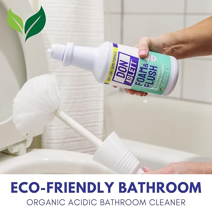 Don Aslett Johnny Mop & Foam n Flush Toilet Bowl Cleaner (32 Oz Bottle, 2-Pack) Set | Environmentally Friendly & Biodegradable Organic Acid Formula Deodorizer | Scratch Free Bowl Swab