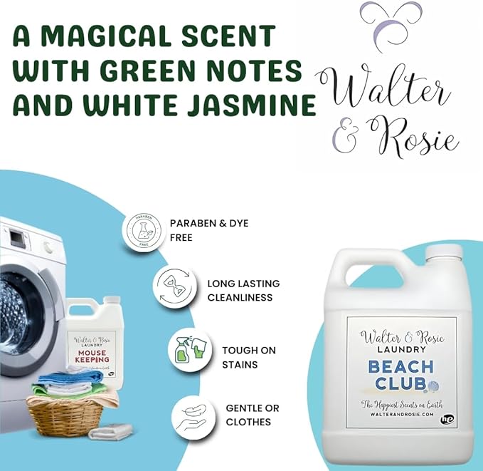 Walter & Rosie Beach Club Luxury Laundry Detergent - Park Inspired Scent with Green Notes & White Jasmine - Highly Fragrant Laundry Detergent - The Happiest Detergent on Earth - 32 Oz