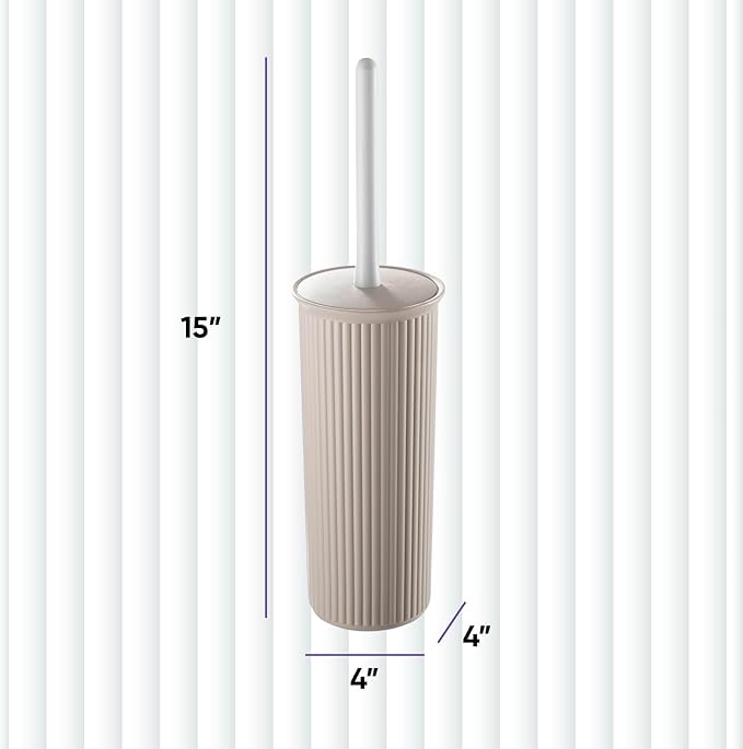 Superio Plastic Toilet Bowl Brush and Holder Set, Decorative Cleaner Scrubber for Bathroom (2, Taupe)