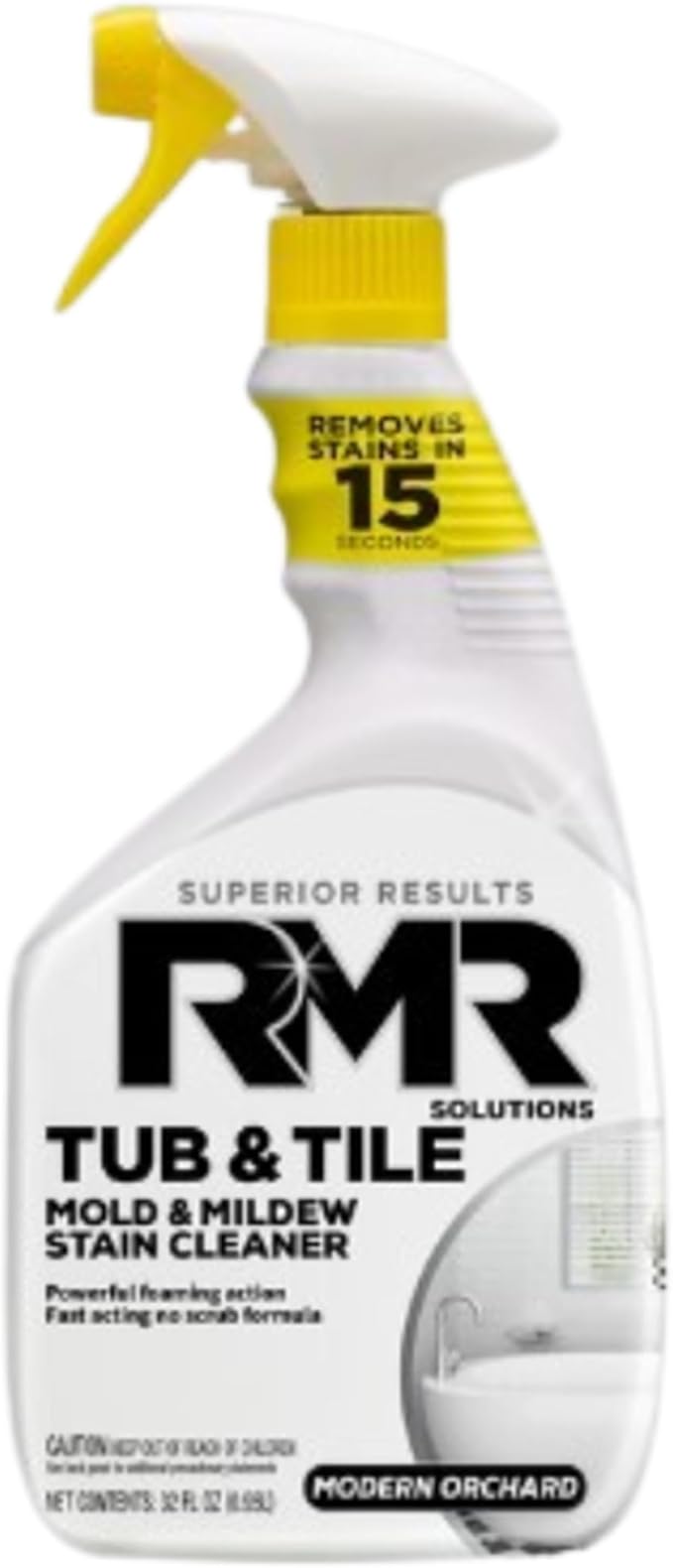 RMR - Tub and Tile Cleaner, Mold & Mildew Stain Remover, Industrial-Strength, No-Scrub Foam Cleaner, Modern Orchard Scent, 32 Fl Oz