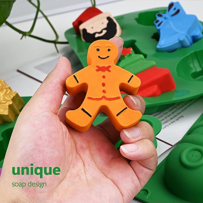 HUAKENER 3 Pack Christmas Soap Molds, Large Size Xmas Silicone Mold for Handmade Soap, Mini Cakes, Chocolate, Candy, Jello