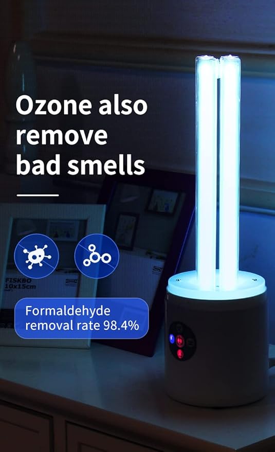 UV Light Sanitizer, 55w 254nm UVC Lamp for Room Surface Disinfection up to 750 sqft, Home/School/Hotel/Travel, Kills Bacteria/Molds/Dust Mites, 1Y warranty (Pink With Ozone)