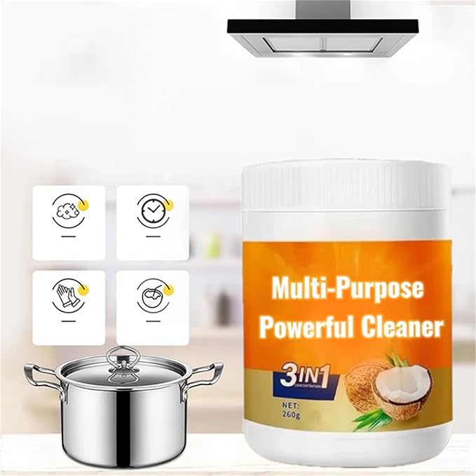 Multi Purpose Powerful Cleaner for Kitchen, 3 in 1 Coconut Oil Cleaning Paste, 3 in 1 Multi-Purpose Stainless Coconut Oil Cleaning Paste, for Oven, Pot and Stove (1)