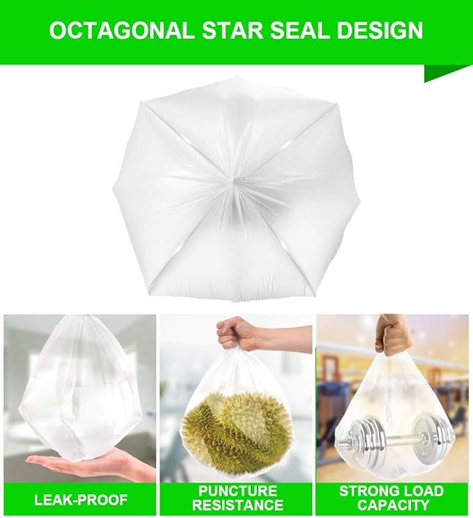FORID 13 Gallon Trash Bags - Clear Plastic Garbage Bags Medium Tall Trash Can Liners for Kitchen Office Home Waste Bins Unscented One Box with 5 Roll 110 Count 55 Liter - Thick & Durable Trash Bag