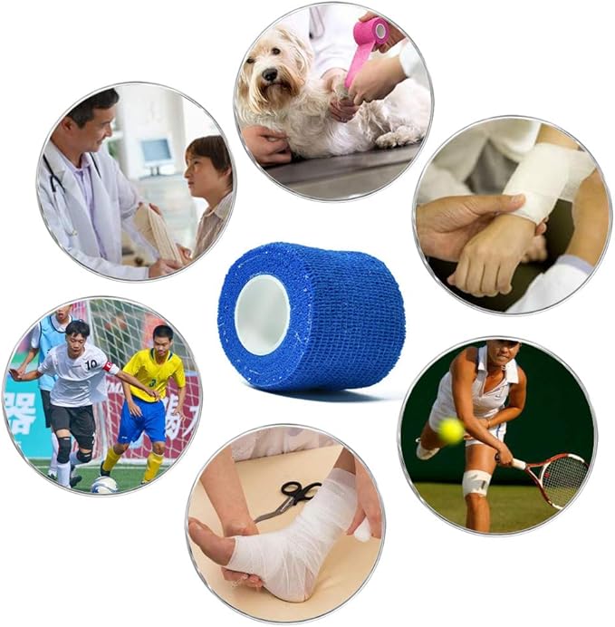 (12-Pack) 1” x 5 Yards | Self Adhesive Bandage Wrap, Kuvvfe Athletic Elastic Cohesive Bandage for Sports Injury,Strain,Knee & Wrist,Ankle Sprains & Swelling First Aid