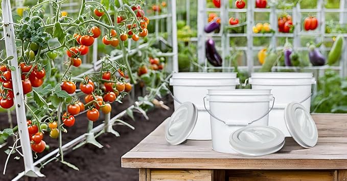 House Naturals 2 Gallon Bucket with Screw on Lid - Pack of 3 Made in USA Containers (White Buckets with White Lids)