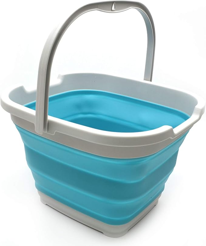 SAMMART 10L (2.6 Gallon) Collapsible Rectangular Handy Bucket (2, Grey/Bright Blue)