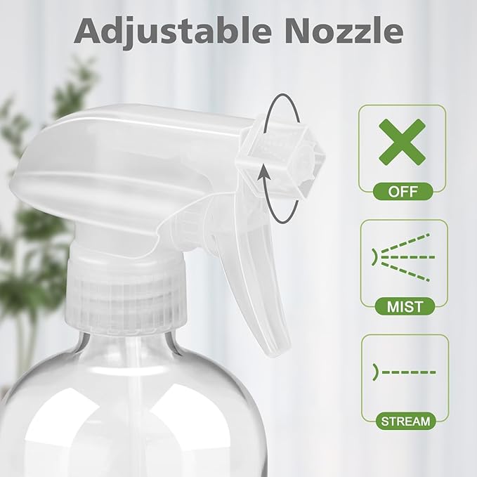 Glass Spray Bottles with Silicone Sleeve Protection, Empty 16 oz Refillable Containers, Reusable Spray Bottles with Adjustable Nozzle for Hair, Cleaning Solutions, 3 Pack Grey