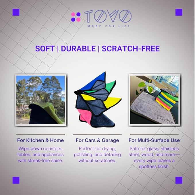 Microfiber Kitchen Towels | 12"x12" Kitchen Cloths | Australian Designed |12 Pack 400 GSM Cleaning Cloths | Cleaning Towels | Ultra-Soft, Scratch-Free, Reusable, Super Absorbent | Car & Household