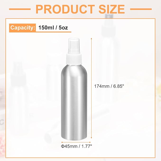 HARFINGTON Aluminum Fine Mist Spray Bottles 150ml/5oz Metal Small Liquid Alcohol Refillable Travel Container with White Plastic Nozzle Cap for Perfume Skincare Cosmetic Storage Bottle