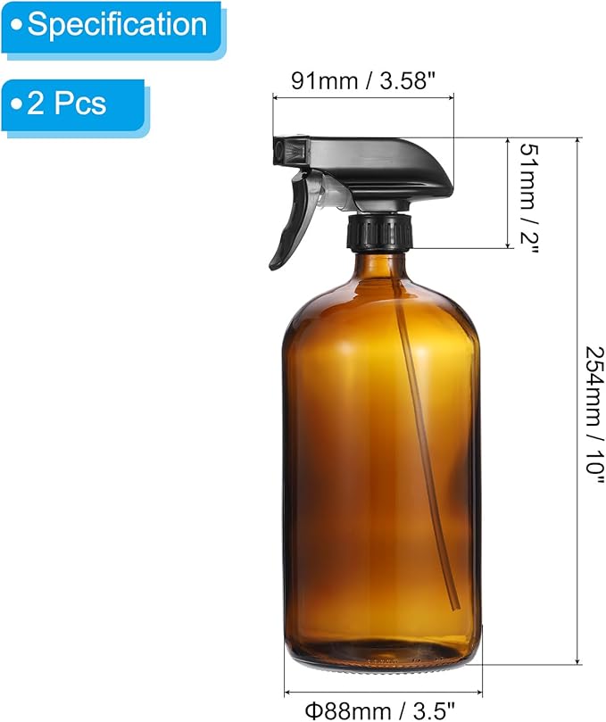 PATIKIL 32oz Glass Spray Bottles, 2pcs Nozzle Leak Proof Empty Water Mist Stream Sprayer for Cleaning Solutions Plants Hair, Clear Black